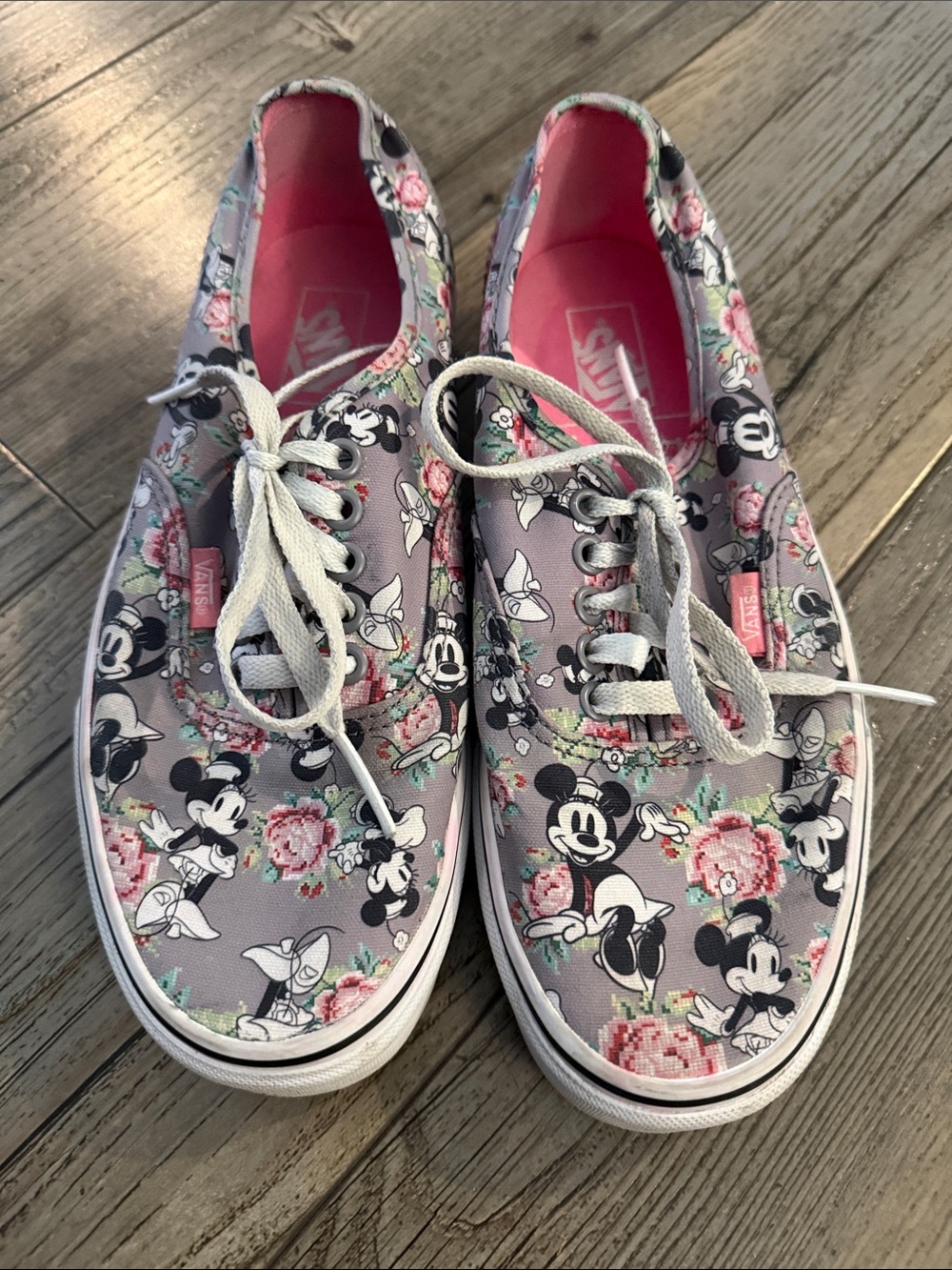 Vans Minnie Mouse Floral Gray and Pink Canvas Sneakers